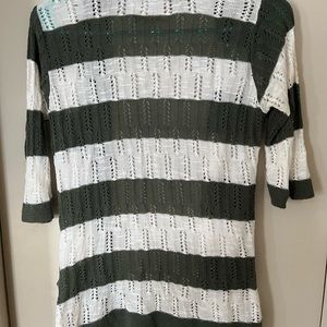 Striped Knit Women's Top - Green and White